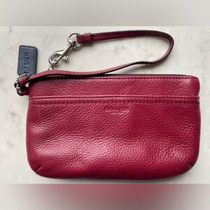 Coach Women Crimson Red Wristlet Pebbled Genuine Leather Perfect Condition